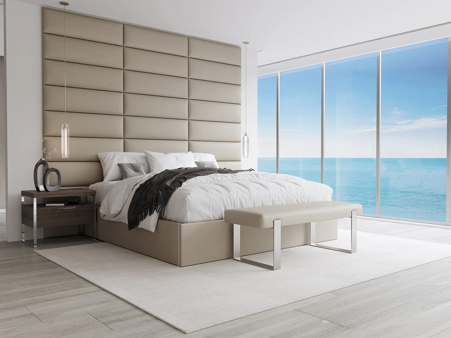 Vant Upholstered Bedroom Bench - Brushed Nickel Legs